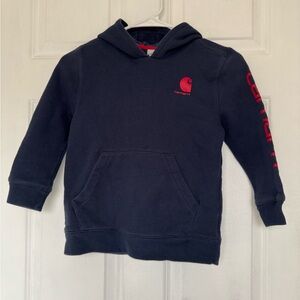 Carhartt Kids Navy Pullover Hoodie with Red Logo Size 7 boy